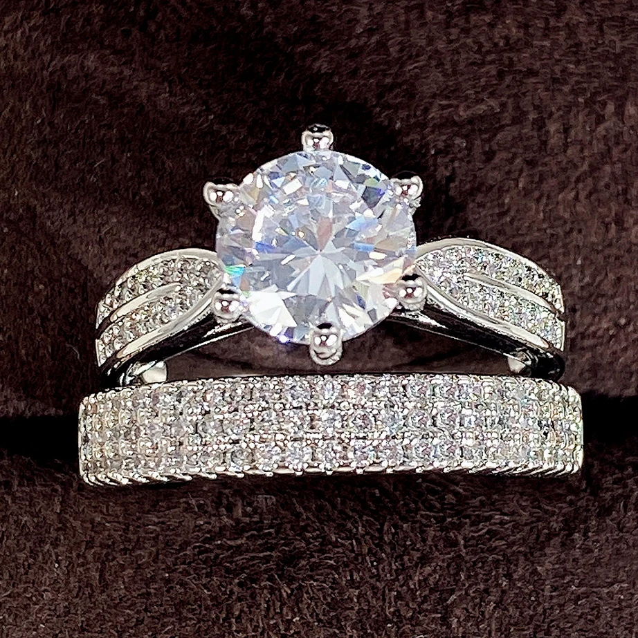 CAOSHI 2PCS Sparkly Wholesale Price Wedding Rings For Woman Silver Color Couple Full Cubic Zircon Engagement Rings Set Men Women