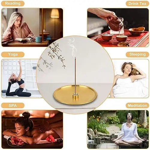 5.51 Inch Brass Stick Incense Burner Tray Plated Alloy Ash Catcher Stick Coil Cone for Yoga Meditation Buddhism for Home Office