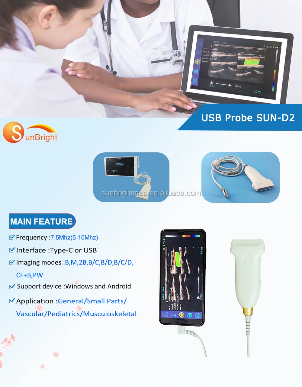 Usb Probe Needle Guide For Ultrasound Transducer Doppler Wireless Ultrasound Probe Convex Linear