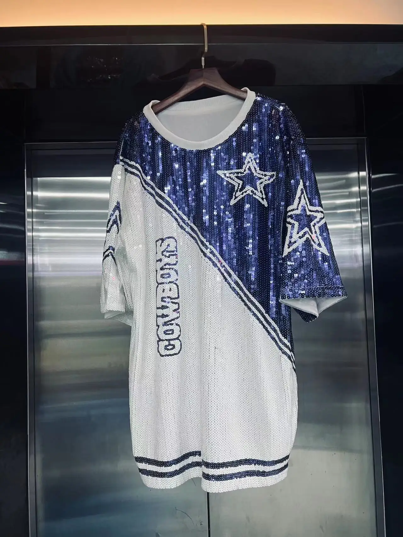 Blue And White Strapless Design T Shirt Dress Dallas Cowboy Sequin ...