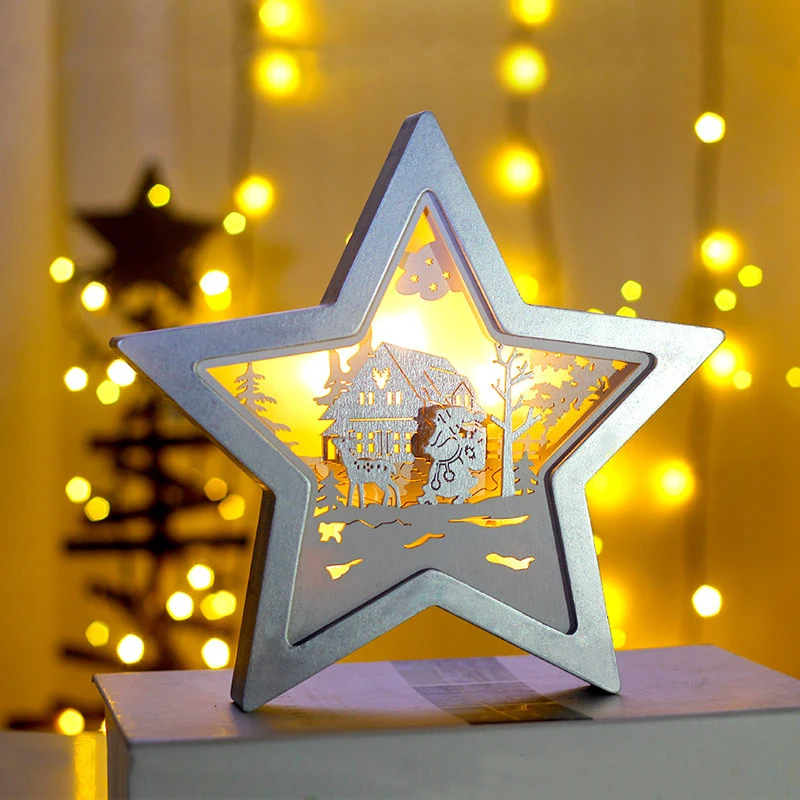 Fast delivery 3D 9.5IN 10L Christmas Creative Gift Star  Wood Star Night Light For Home holiday Decorate