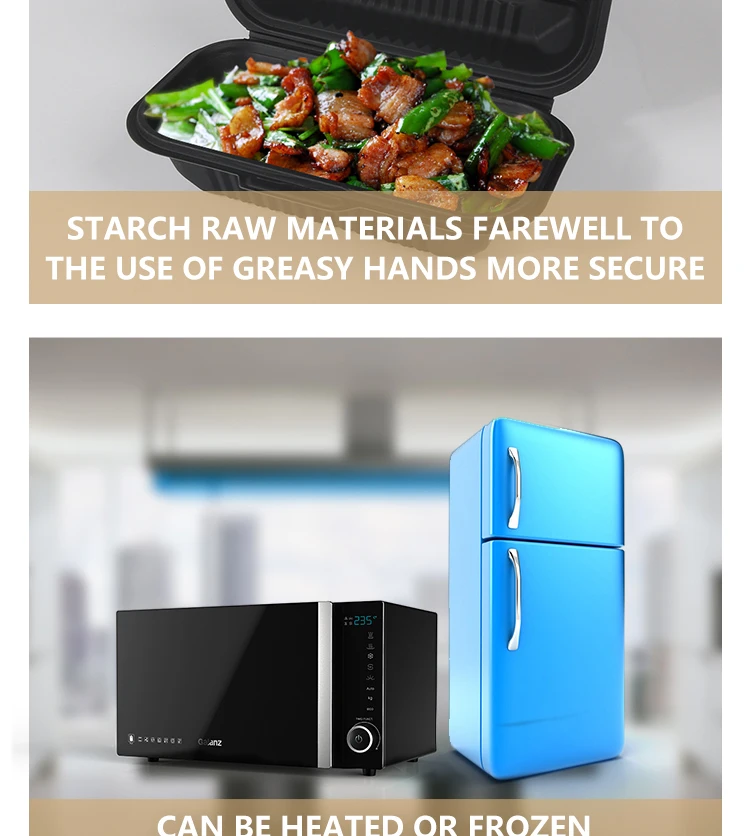 Microwave disposable lunch box corn strach fast food clamshell box 3 compartments fully biodegradable food container