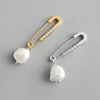 INS Jewelry Zircon Bezel Setting 925 Sterling Silver paper clip Baroque Freshwater Pearl earrings