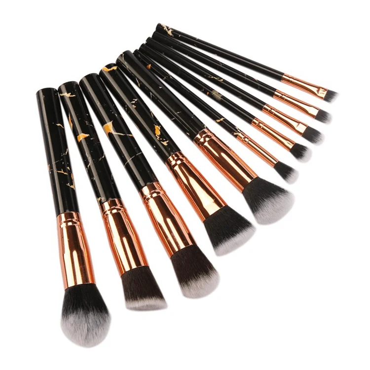 2020 2019 wholesale 10 pcs marble luxury vegan professional custom Private label makeupbrush makeup brushes bag set with holder
