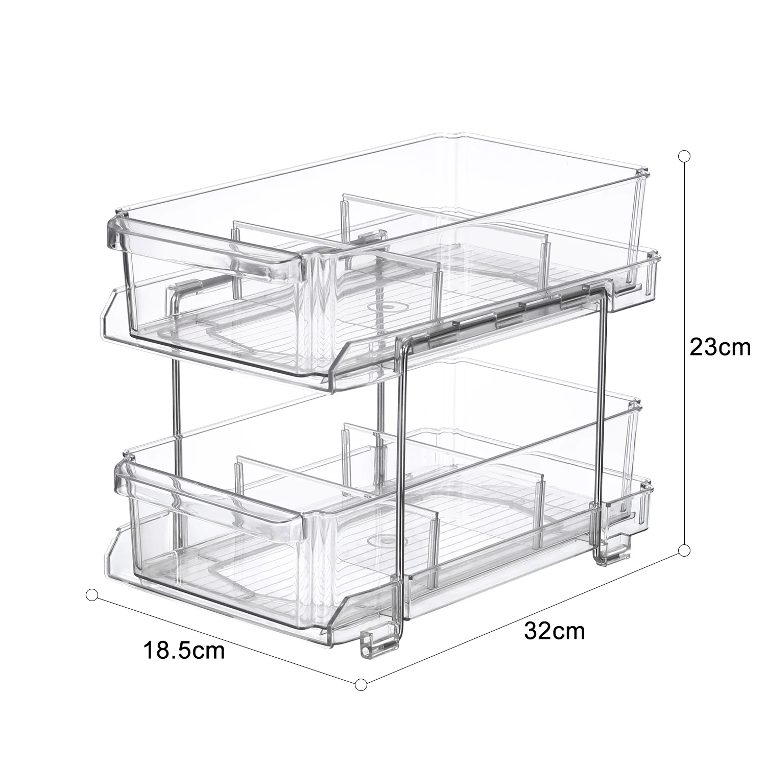 2 Tier Clear Organizer With Dividers,Multipurpose Slideout Storage