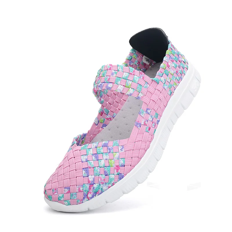 Light Woven Mesh Sneaker Breathable Summer Flat Elastic Upper Handmade Women Woven Elastic Shoes 5248