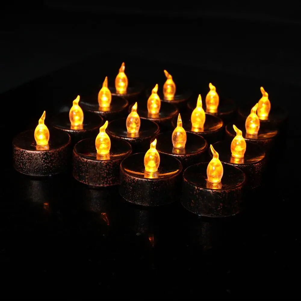24Pieces Copper Black  Yellow Flickering LED Tea lights Birthday Wedding Battery Operated Flameless Candles Lights