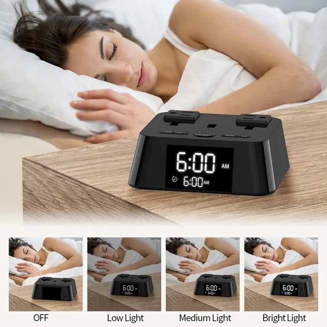 Hotel Clock Usb Charging Station Alarm Clock With 3 Port Usb Charger