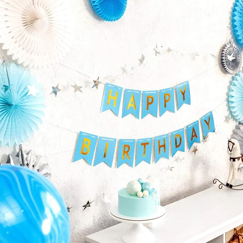 Global Shunli Custom White Dark Blue Light Blue Tassel Garland Banner