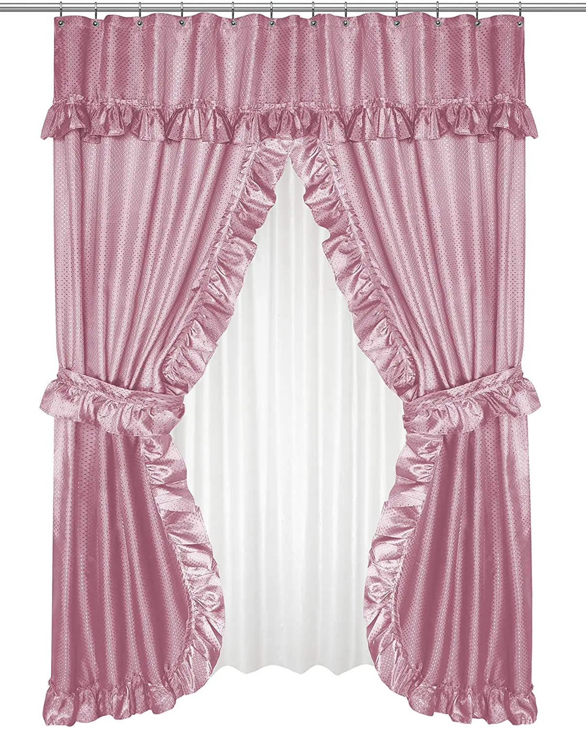Elegant Jacquard Weave Double Waterproof Double Swag Valance Shower Curtain With Peva Liner