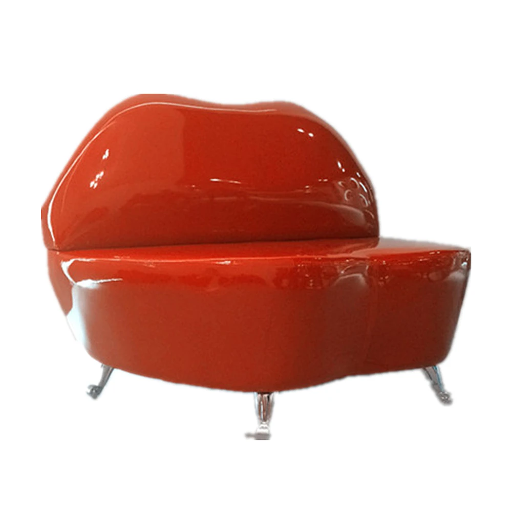 Bright Red Pu Italian Genuine Leather Sofa Glossy Lips Shape Genuine Leather Sofa Glossy Lips