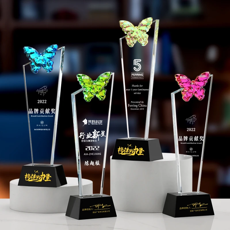 New design butterfly crystal cups trophy and awards for sports event or champion league factory price supplier