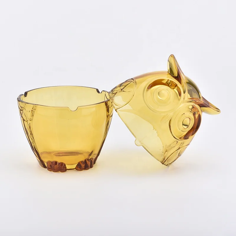 Owl shape glass candle jar custom home decoration