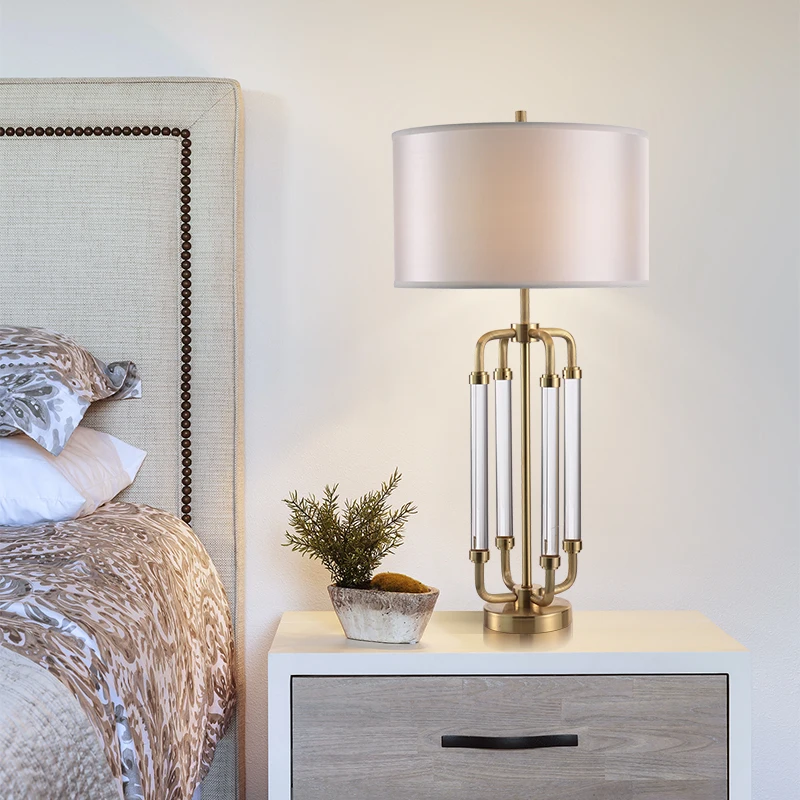 American Vintage Design High Quality Clear Acrylic Decoloration Brass Frame Beige Shade Home Decorative Table Lamp