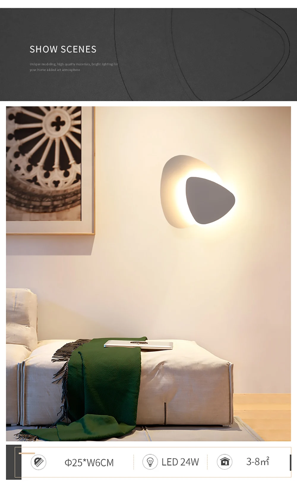 New design 18W 24W indoor wall light triangle 180degree rotatable white LED night light