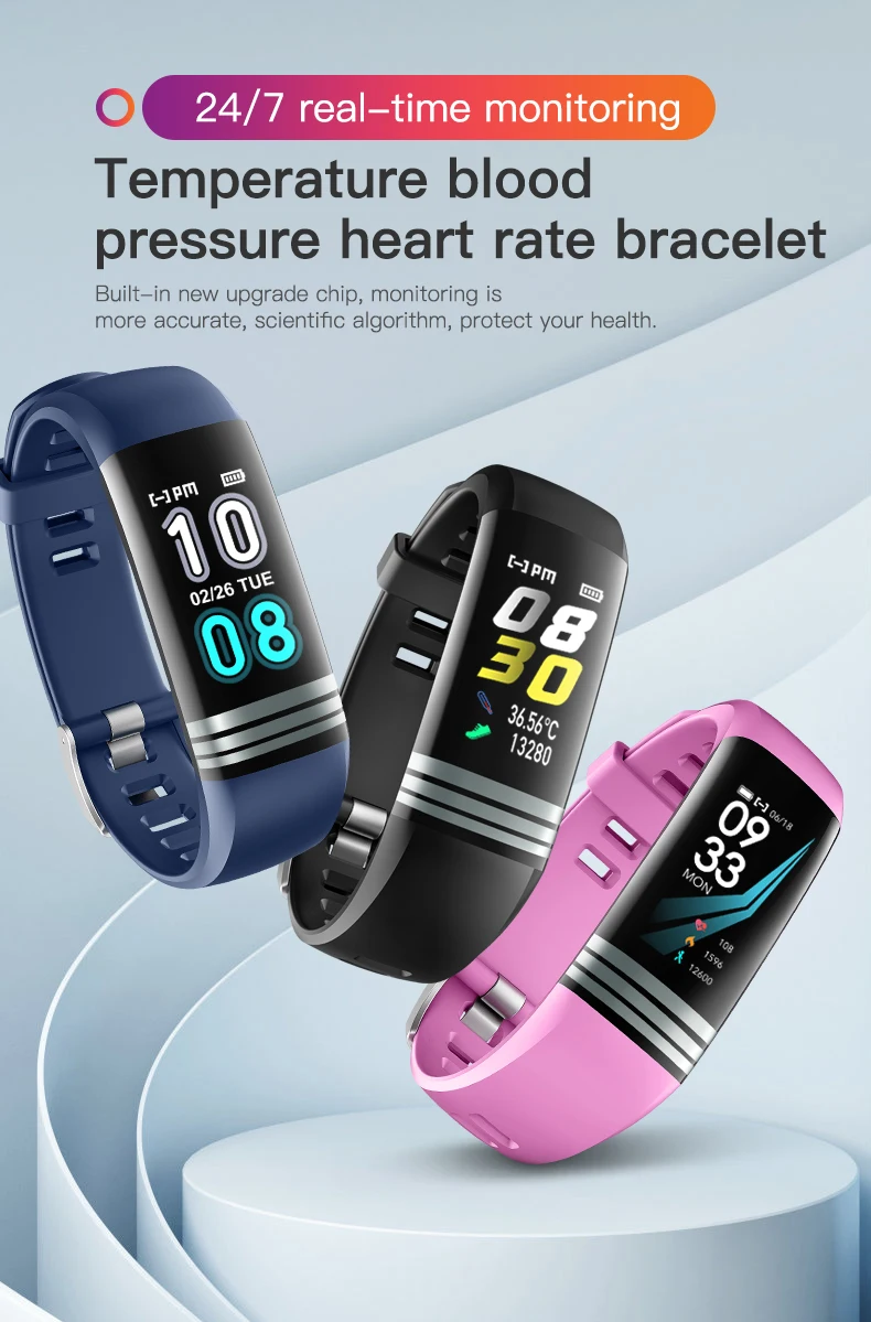 2020 Hot Sales 0.96inch Body Temperature Monitoring Smart Bracelet