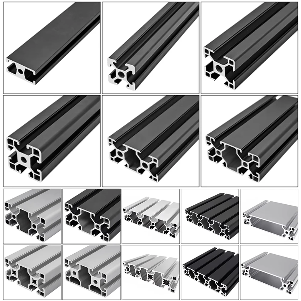 Custom Black 4040 4080 40120 40160 Extruded Aluminium Material Anodized 6063 T5 Alu Alloy Frame Industry Extrusion Profile factory
