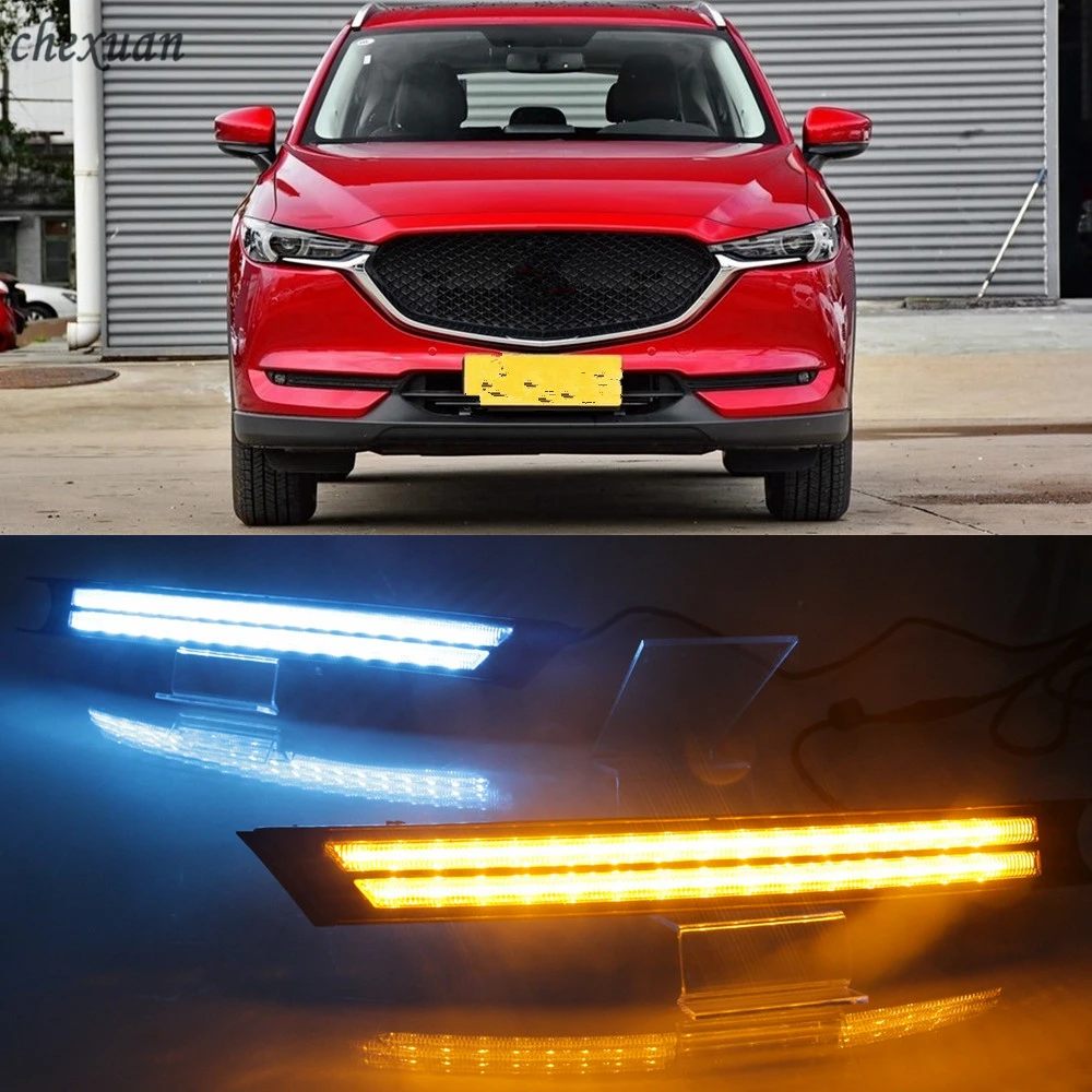Car LED For Mazda cx-5 cx5 cx 5 2017 2018 2019 12V Fog Lamp Cover DRL Daytime Running Light with turn signal Lamp
