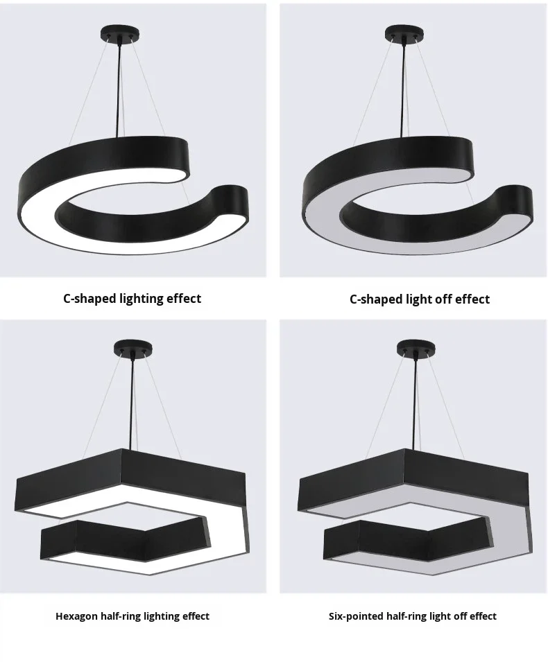 product creative shaped iron pmma hexagonal pendant light 6000k color temperature for office gym internet cafe mall industrial lighting-14