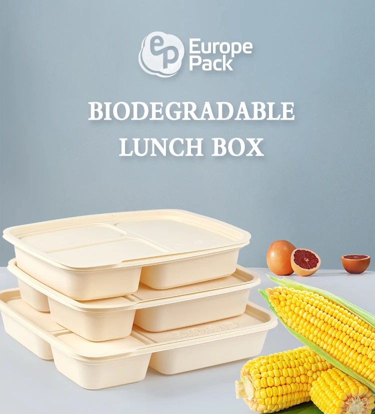 Microwave Safe Compostable Takeaway Food Container Disposable Corn Starch Plastic Bento Lunch Box