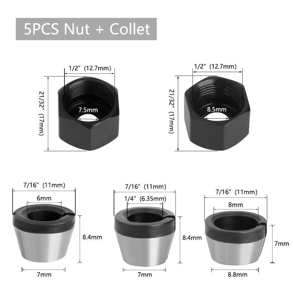 6mm-8mm Machining Collet Set For Woodworking Router Bits Odm