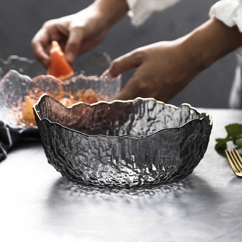 Manufacturer Modern Style Luxury Transparent Irregular Edge Glass Salad Bowl