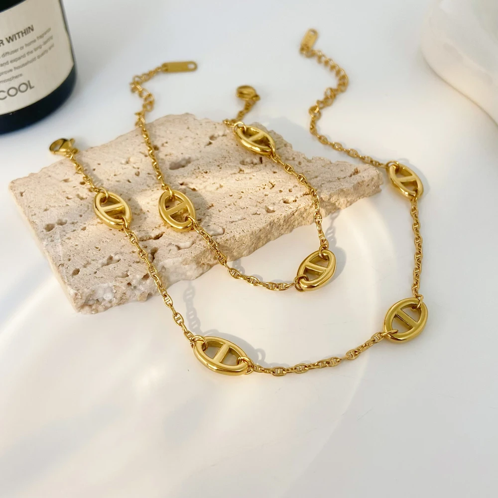 Retro Style 18k Goldplated Japanese Coffee Bean Bracelet Anklet