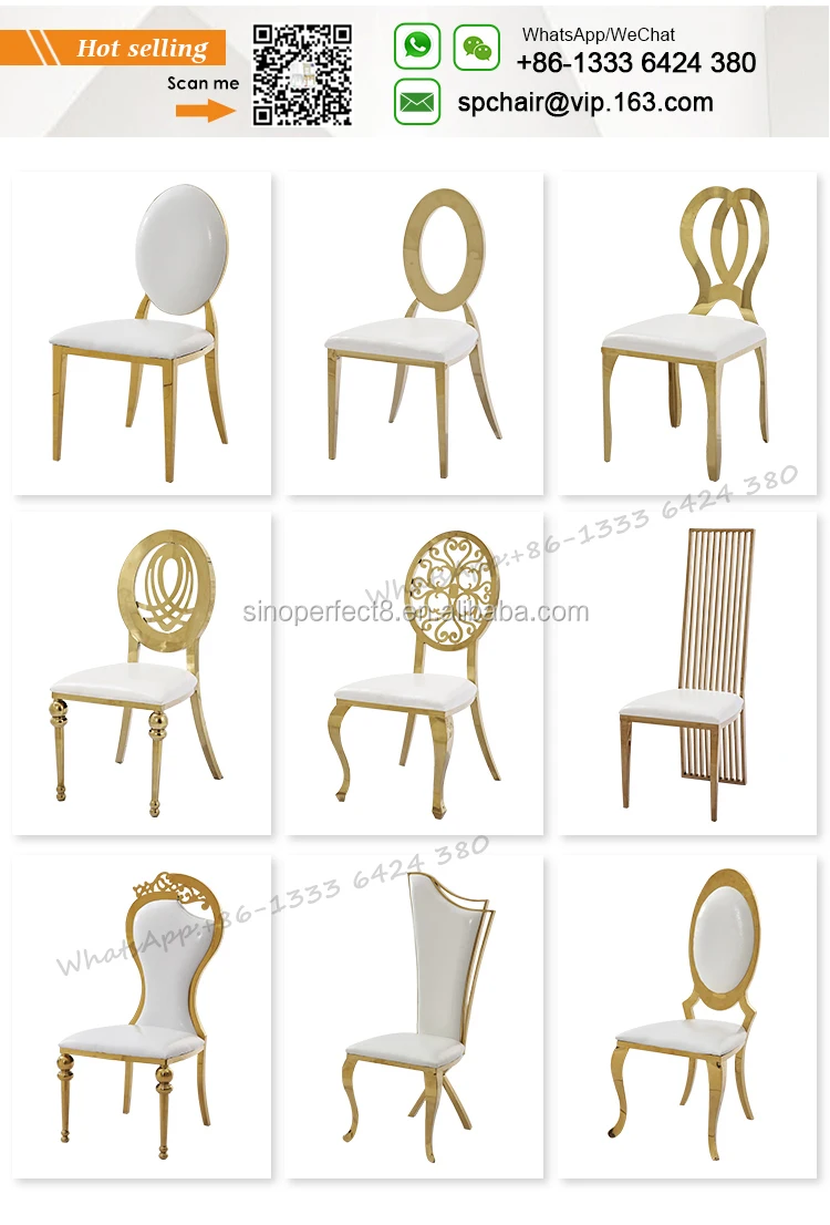 Sale event furniture stackable high back gold stainless steel wedding restaurant dining chairs