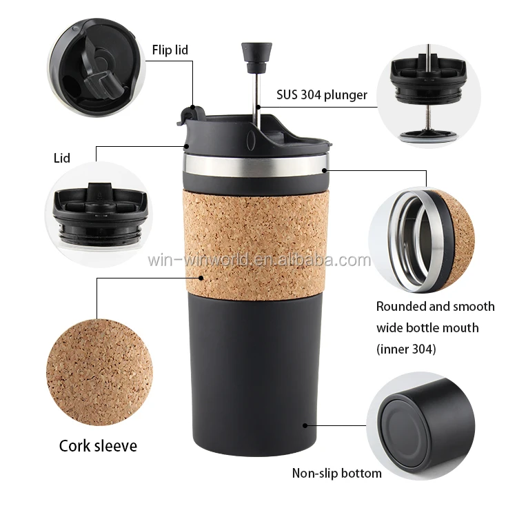 Portable Vacuum Insulated French Press Coffee Travel Mug Coffee Press