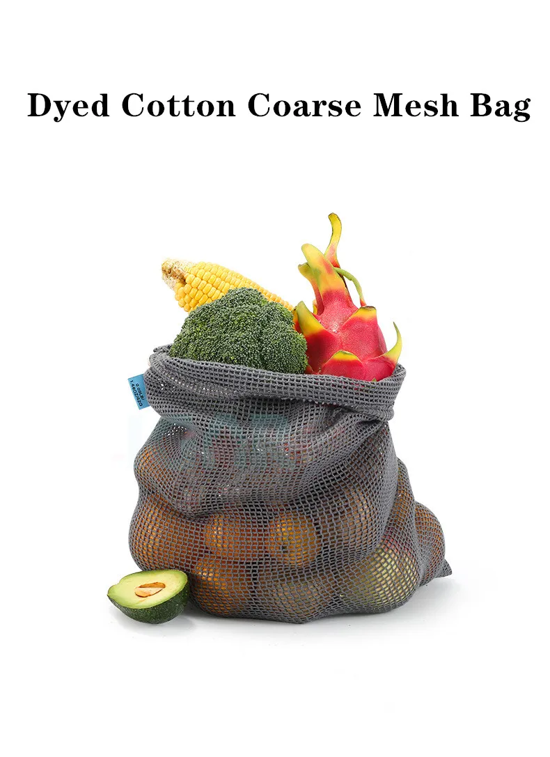 Gray color recycle fruit and vegetable bag reusable organic cotton mesh bags for fruits and vegetables 