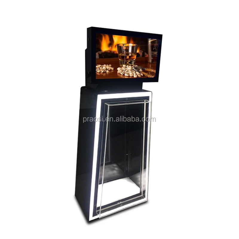 2020 floor stand customize design counter 7 inch screen video shelf display racks with led light for beer store