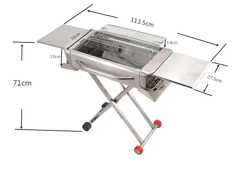 Outdoor Camping Garden Portable Wheels Trolley Grill Stainless Steel Barbecue charcoal BBQ Grill