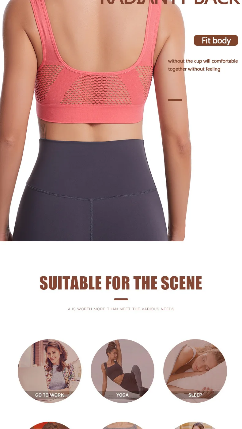 Women's Sports Bra Vest Large Size Yoga Sports Underwear Breathable Hollow Mesh Wire-Free Support Solid Pattern Summer-Thin