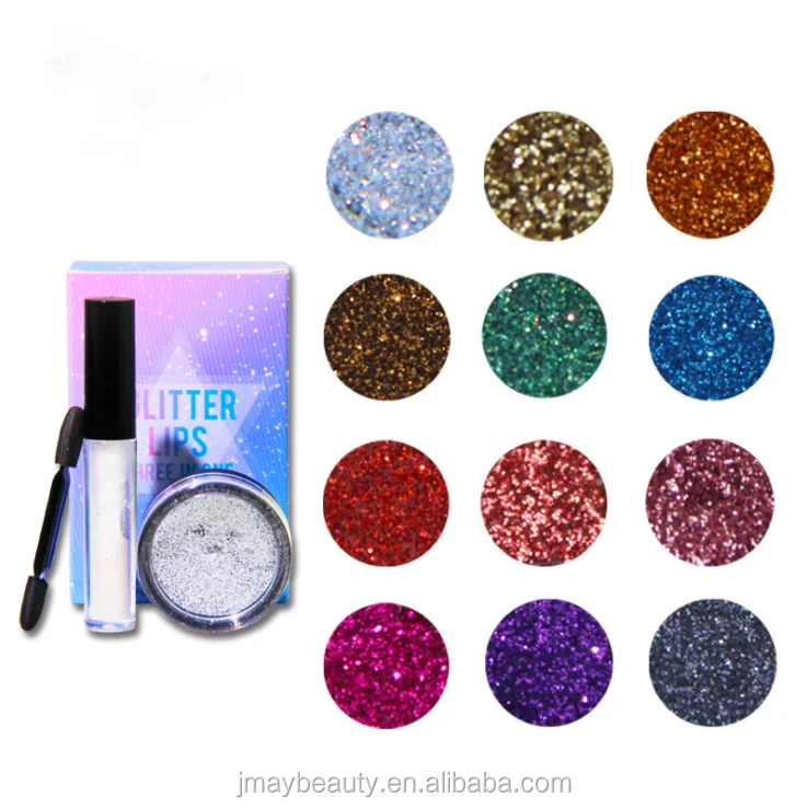 12 Colors Shiny Lipgloss Powder Clear Glitter Lip Glue 3 In 1 Cosmetics