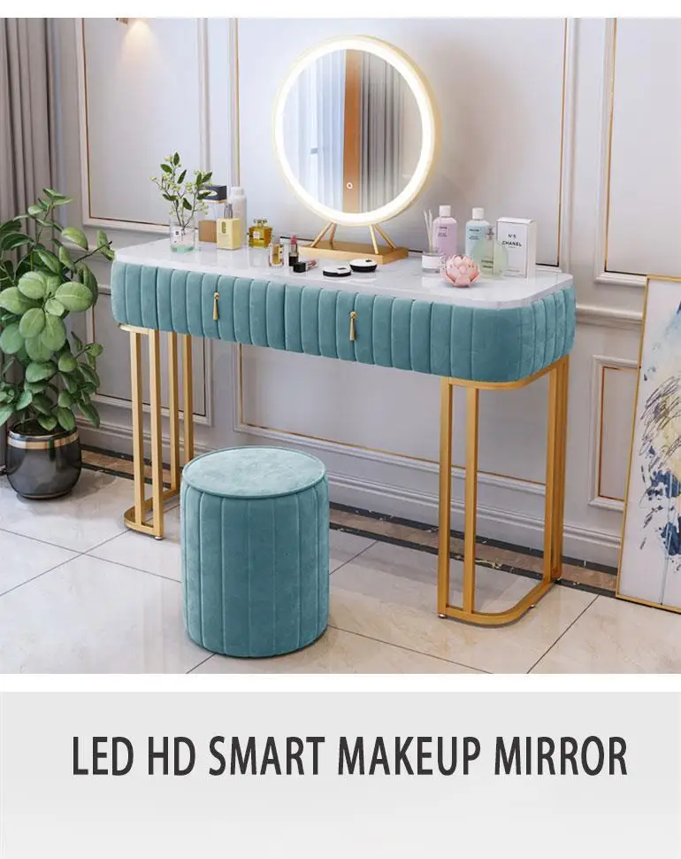 Nordic modern minimalist and delicate marble dresser with  chair and makeup mirror