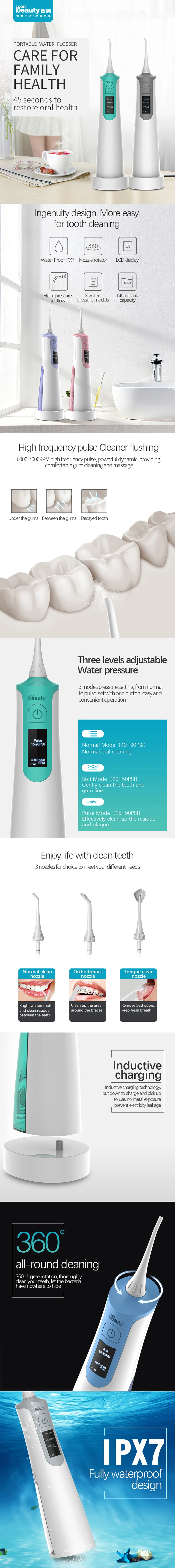 IPX7 Waterproof LCD Display Cordless Dental Oral Irrigator Portable Water Flosser 