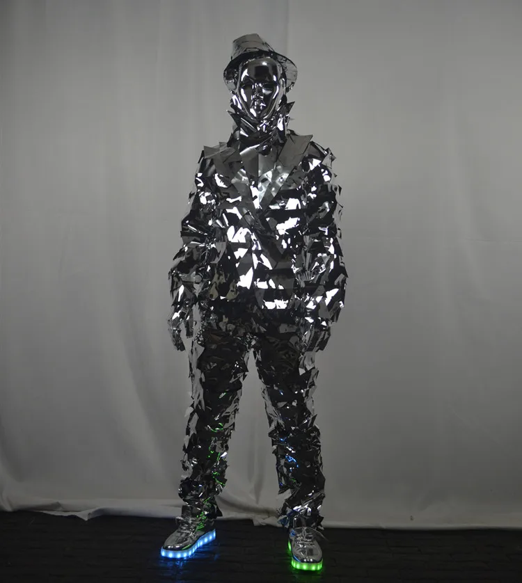 Mirror Clothing Suit Silver Paper Costumes Creative Stage Performance ...