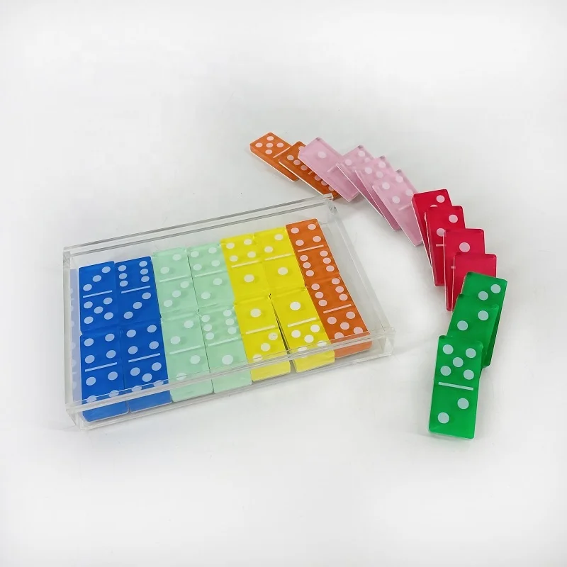 Factory Custom Double Six Domino Game Acrylic Dominoes 28 Pcs Colorful 