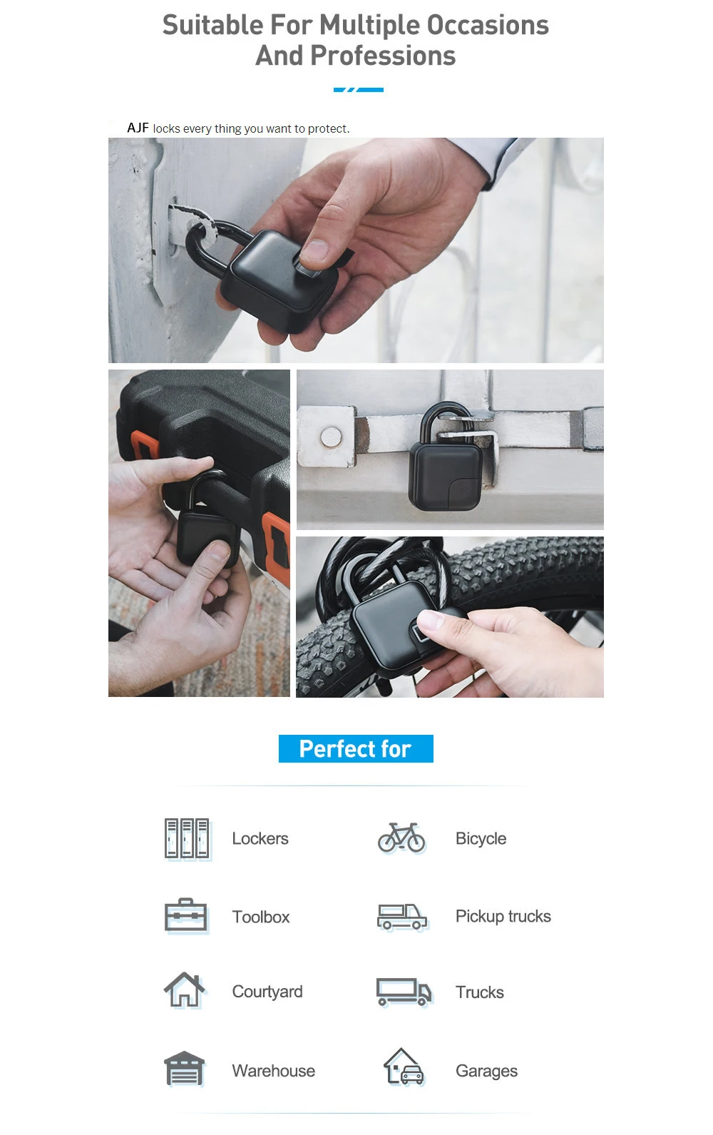 AJF Fingerprint Lock Smartlock Anti Theft Lock Home Secure Safety Padlock Waterproof USB Charging Outdoor Padlock