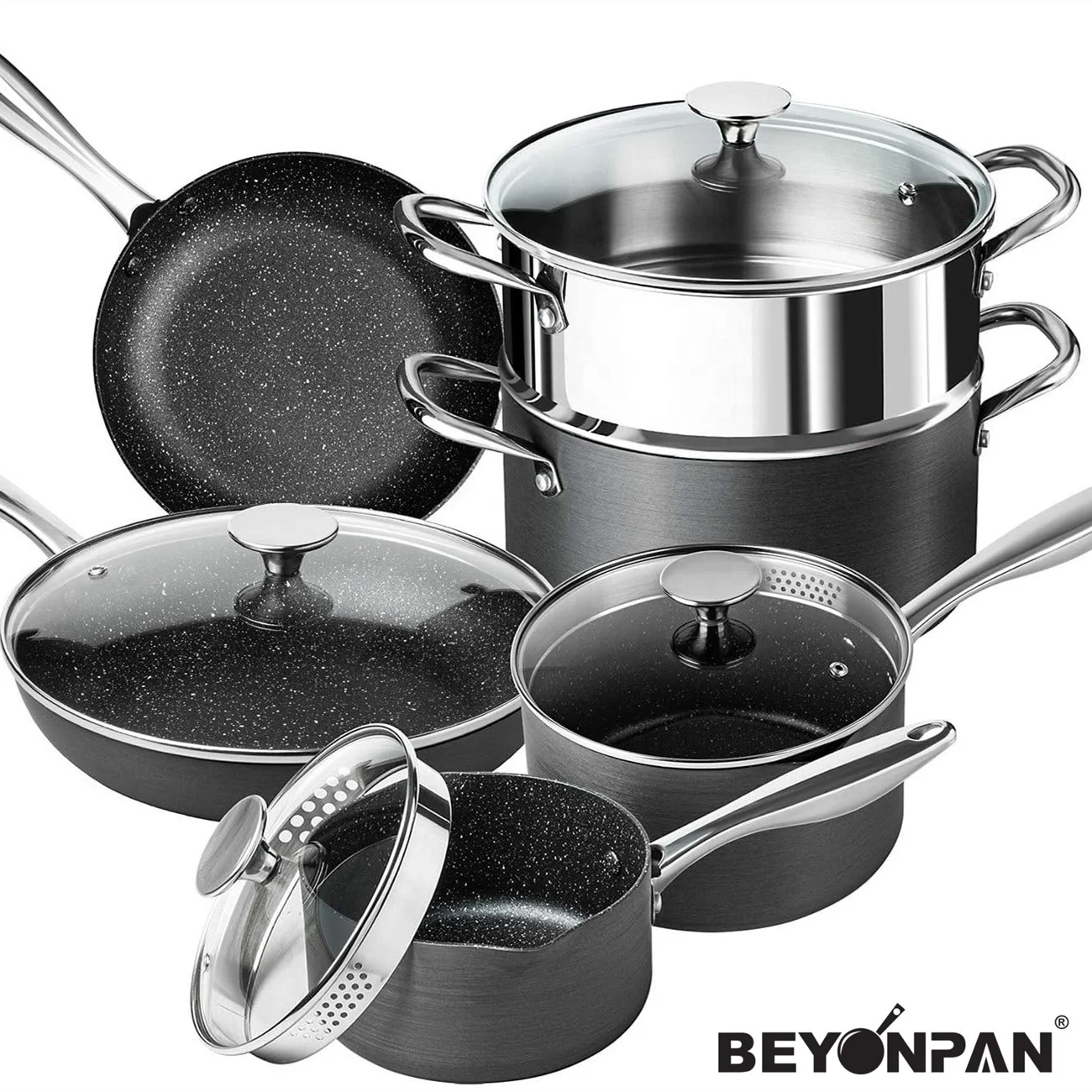 Pots And Pans Set 10 Piece,Nonstick Hard Anodized Cookware Sets With
