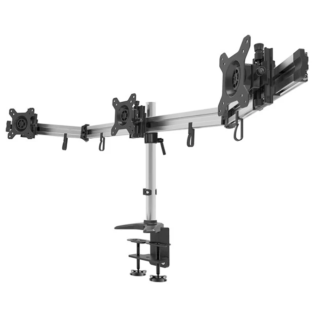 
Black triple monitor adjustable desk mount 3 monitor stand fits 15-27 inch computer screens 