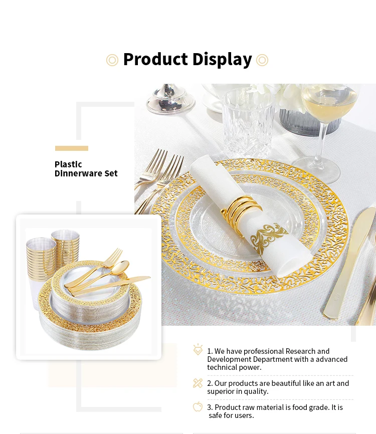 Gold Lace Design Formal Plastic Dinner Plate Set