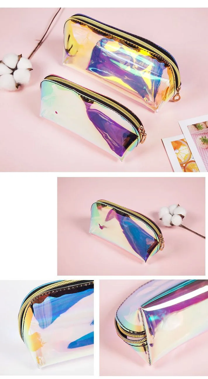Biodegradable Traincase Travel Artist Women'S Holographic Cosmetic Bags For Makeup Branded Dropshipping Customisable