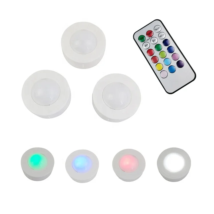 Set of 3 Battery Cabinet Rgbw Mini Wireless Led Puck Light With Remote