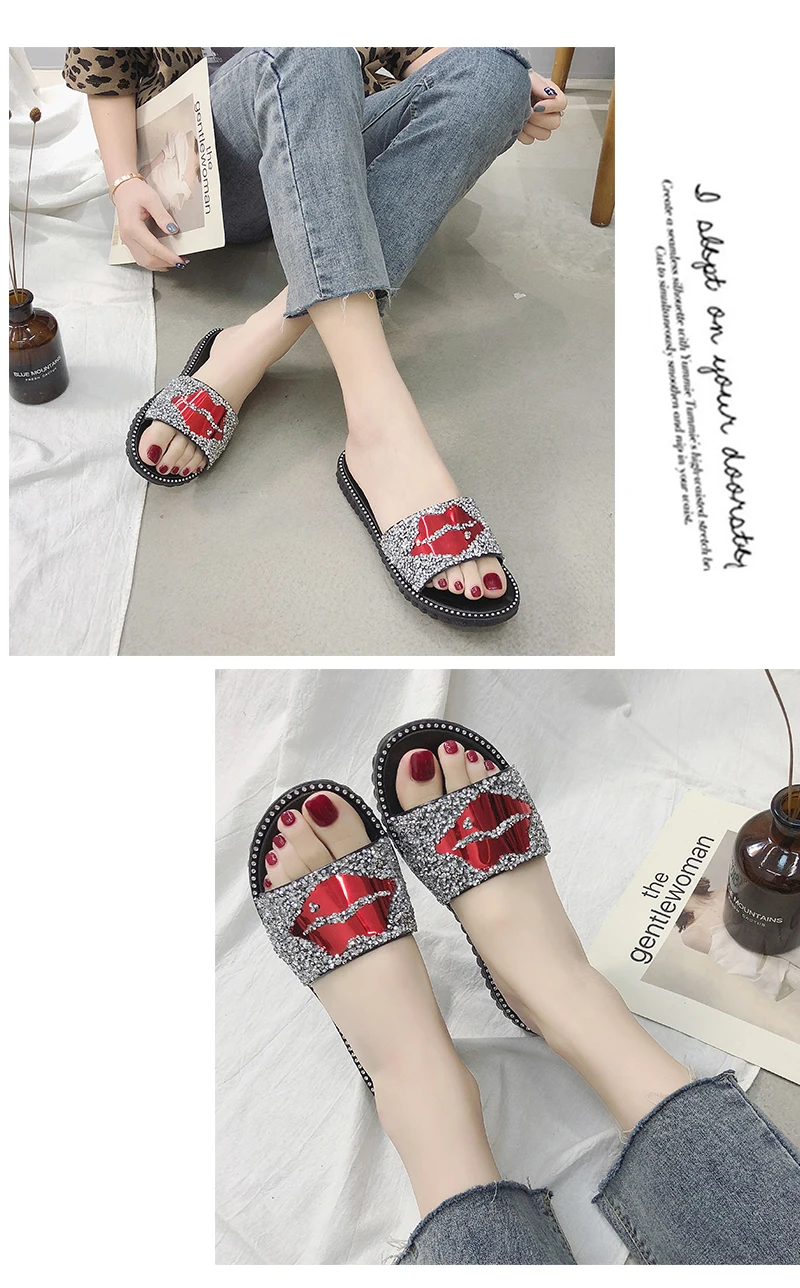 Women 2021 New Fashion Summer Red Lip Design Slides Pvc Shoes Sandals Indoor Outdoor Slippers 