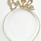 Custom design bride crown letters diamond rhinestone metal gold silver metal headband