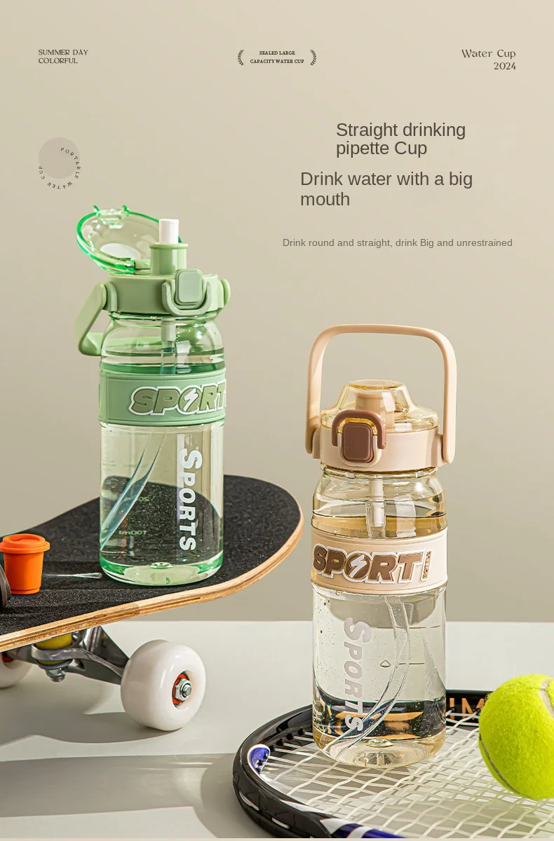 Wholesale 800 ml Colorful Portable Clear Handle Leather Case Tritan Plastic Water Bottle Unisex
