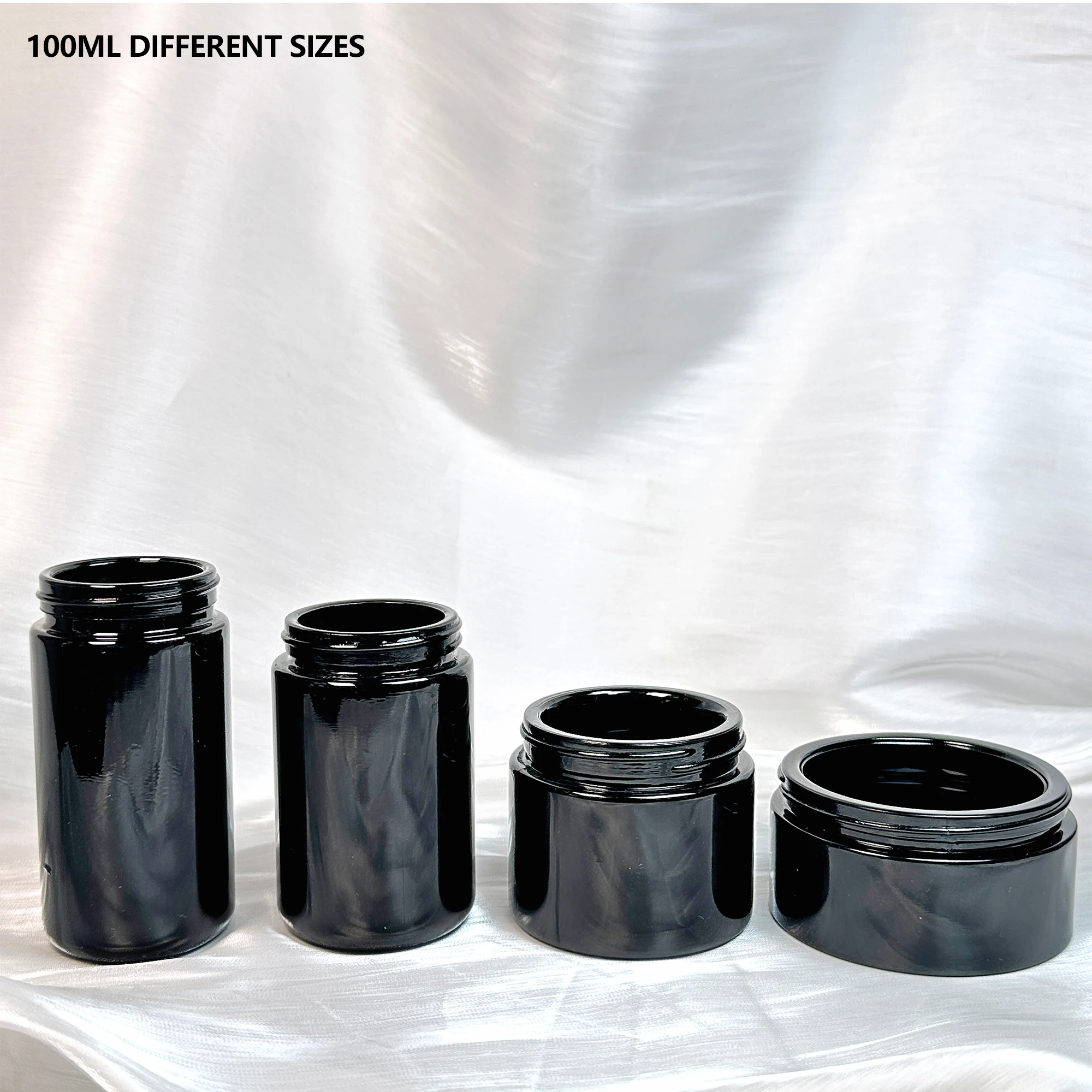 2oz 3oz 4oz Black Glass Jars - UV Protection & Child Proof