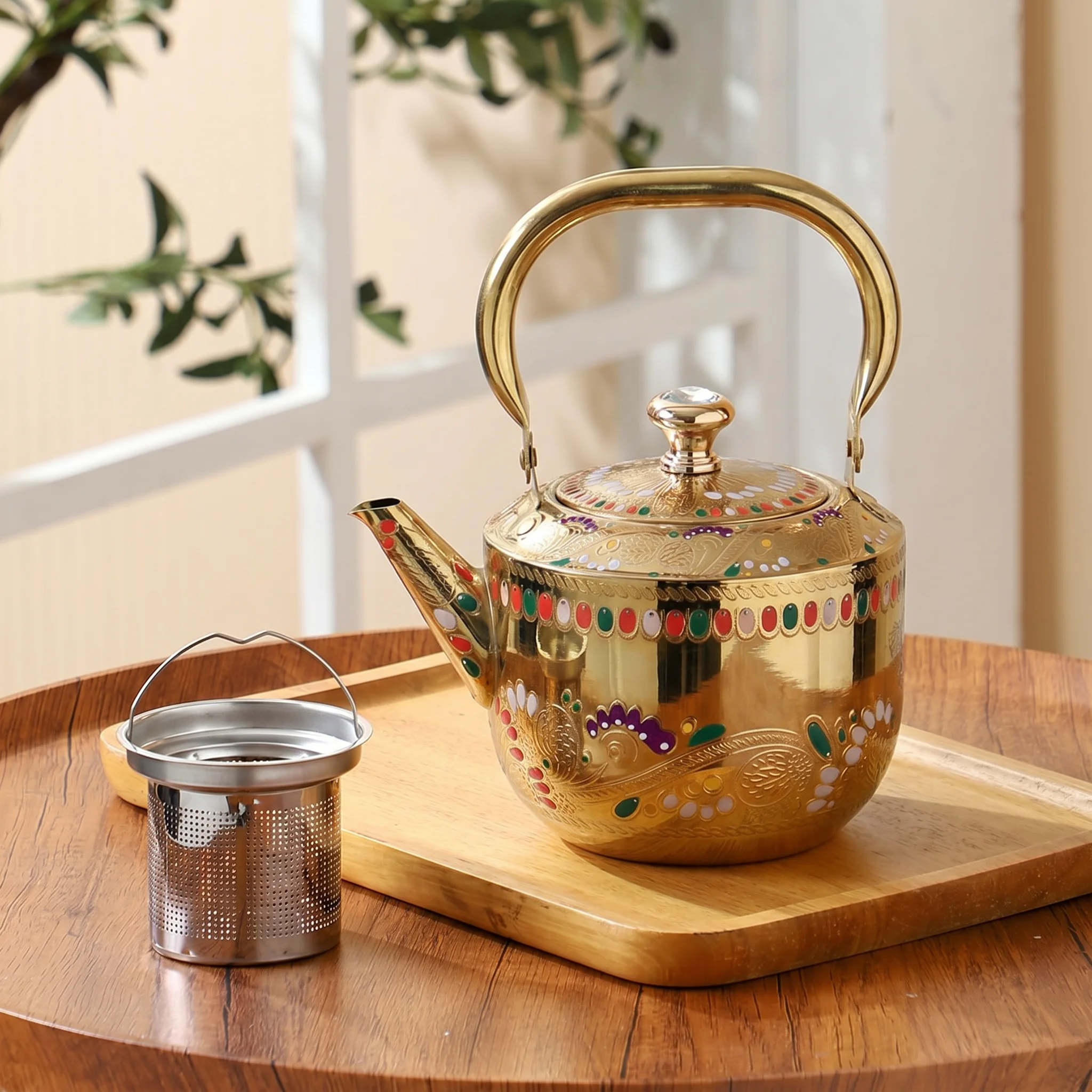 Series 21 Tea Kettle — Gold Enamel Floral Pattern