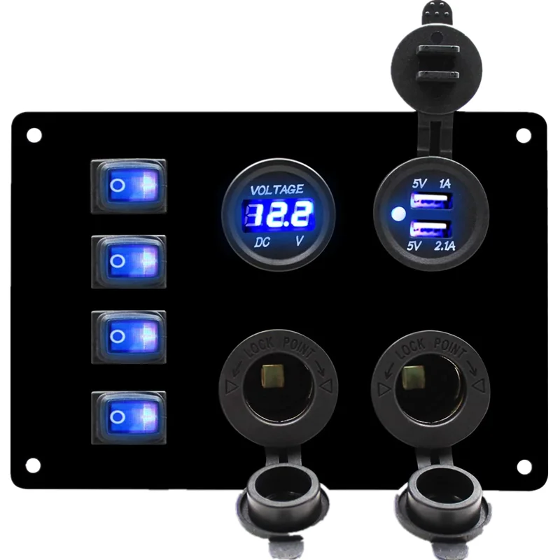 Custom 4 Gang Car Switch Panel USB Charge Voltmeter Rocket for ...